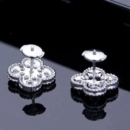 [Lucky Star]CLOVER 1 MOTIFS DIAMOND STUD EARRINGS SILVER