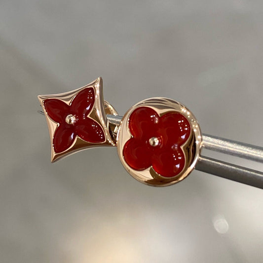 [Lucky Star]STAR AND SUN PINK GOLD CARNELIAN STUD EARRINGS