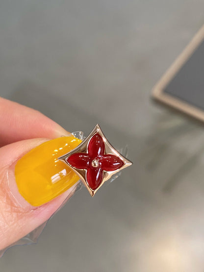 [Lucky Star]STAR AND SUN PINK GOLD CARNELIAN STUD EARRINGS