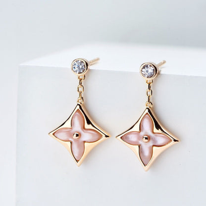 [Lucky Star]DOUBLE STAR PINK GOLD MOP DROP EARRINGS