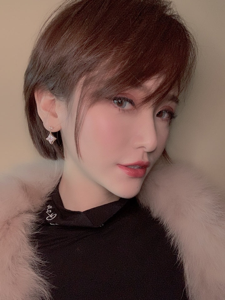 [Lucky Star]DOUBLE STAR PINK GOLD MOP DROP EARRINGS