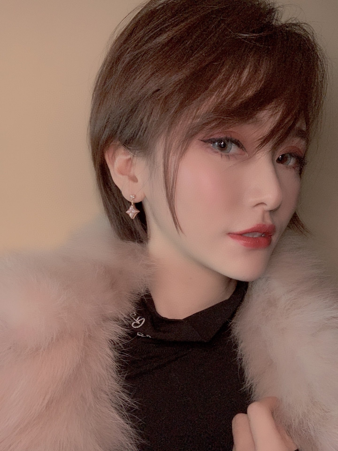 [Lucky Star]DOUBLE STAR PINK GOLD MOP DROP EARRINGS