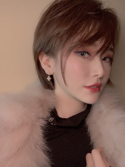 [Lucky Star]DOUBLE STAR PINK GOLD MOP DROP EARRINGS