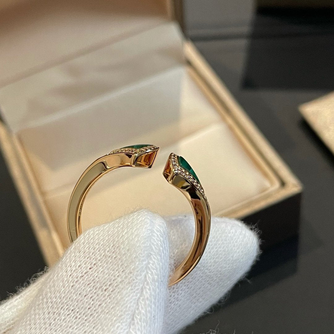 [Lucky Star]DREAM MALACHITE DIAMOND OPEN RING