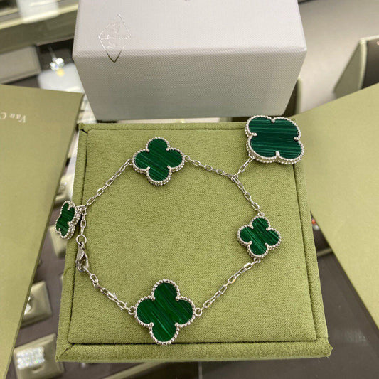 [Lucky Star]CLOVER 5 MOTIFS SIVLER MALACHITE BRACELET