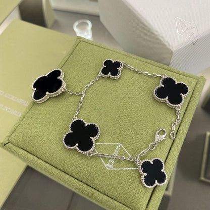 [Lucky Star]CLOVER 5 MOTIFS SIVLER ONYX BRACELET