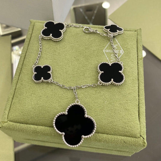 [Lucky Star]CLOVER 5 MOTIFS SIVLER ONYX BRACELET