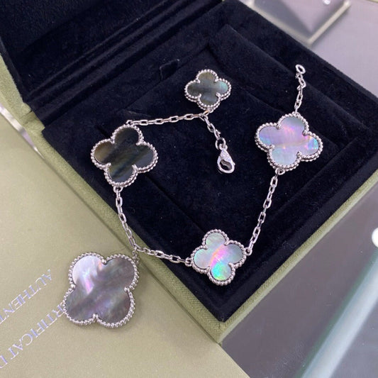 [Lucky Star]CLOVER 5 MOTIFS SIVLER DARK MOP BRACELET