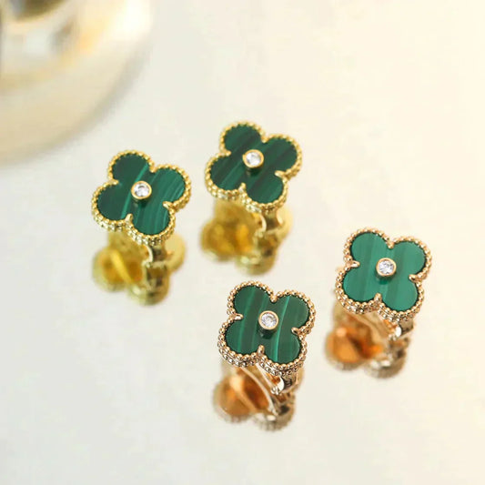[Lucky Star]CLOVER MEDIUM 1 MOTIFS MALACHITE DIAMOND EARRINGS