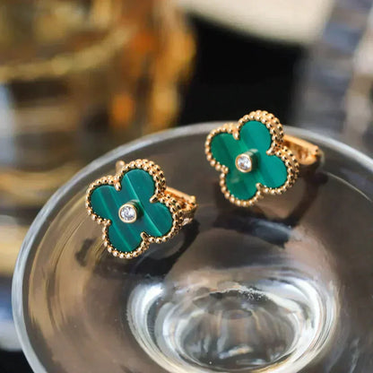 [Lucky Star]CLOVER MEDIUM 1 MOTIFS MALACHITE DIAMOND EARRINGS