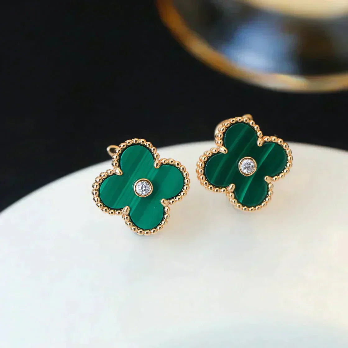 [Lucky Star]CLOVER MEDIUM 1 MOTIFS MALACHITE DIAMOND EARRINGS