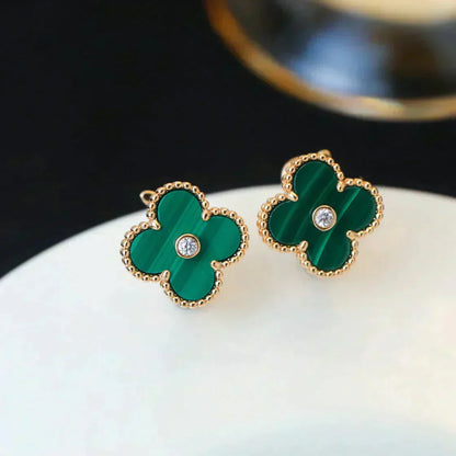 [Lucky Star]CLOVER MEDIUM 1 MOTIFS MALACHITE DIAMOND EARRINGS
