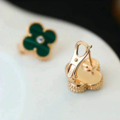 [Lucky Star]CLOVER MEDIUM 1 MOTIFS MALACHITE DIAMOND EARRINGS