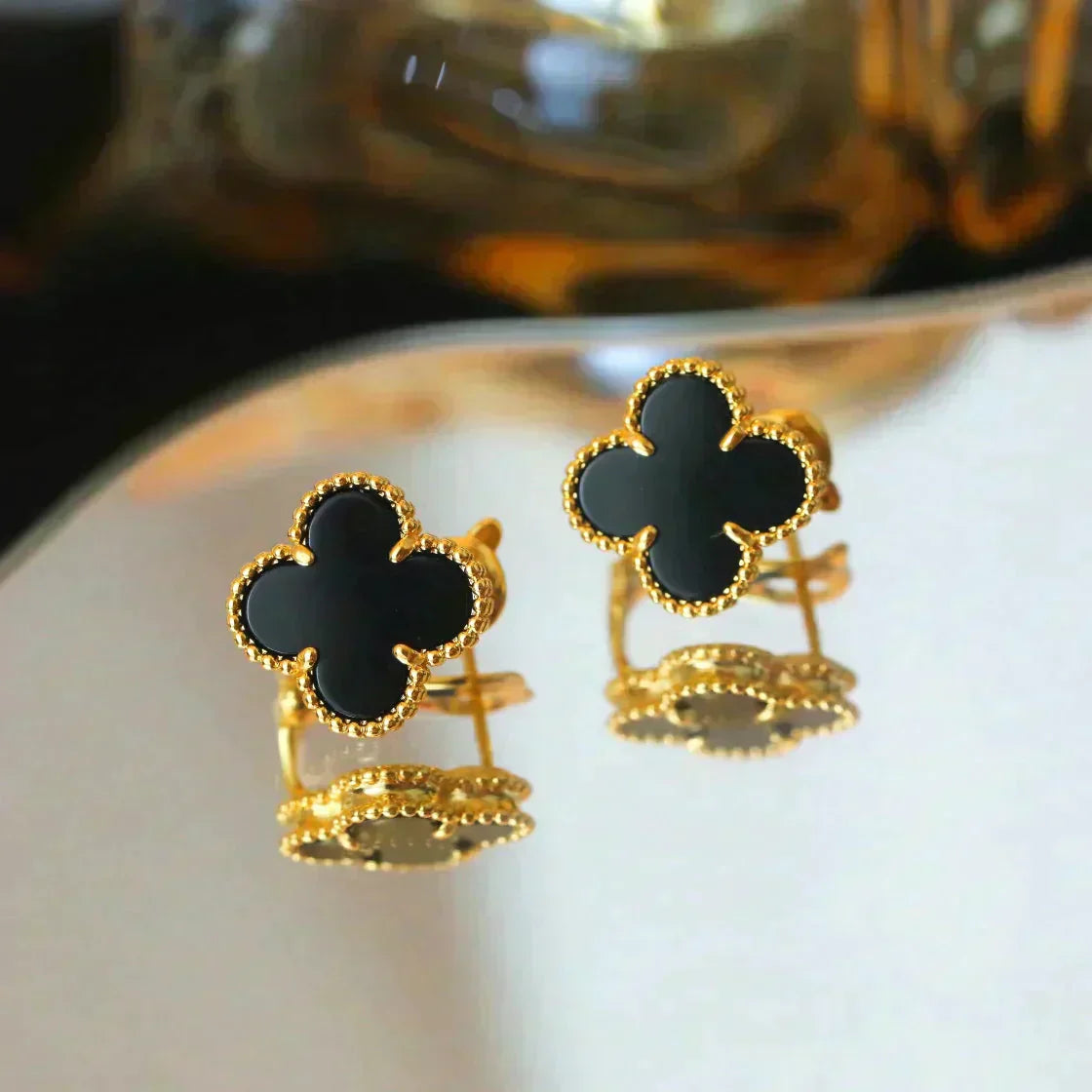 [Lucky Star]CLOVER MEDIUM 1 MOTIFS  ONYX STUD EARRINGS