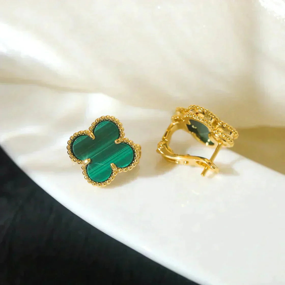 [Lucky Star]CLOVER MEDIUM 1 MOTIFS MALACHITE  EARRINGS
