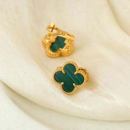 [Lucky Star]CLOVER MEDIUM 1 MOTIFS MALACHITE  EARRINGS