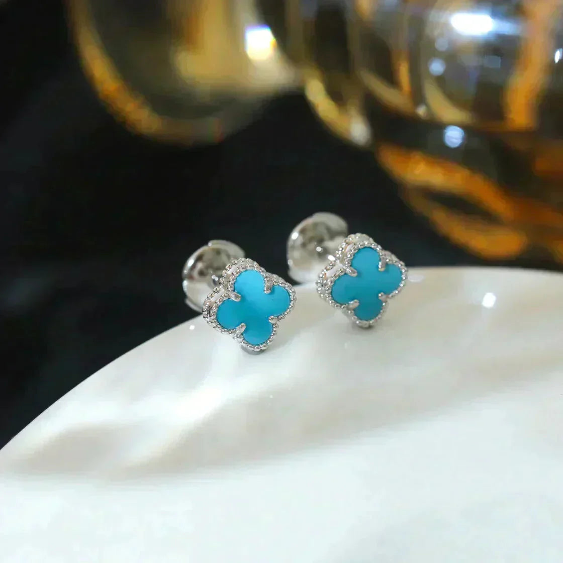 [Lucky Star]CLOVER MINI 9.5MM ONYX STUD EARRINGS SILVER