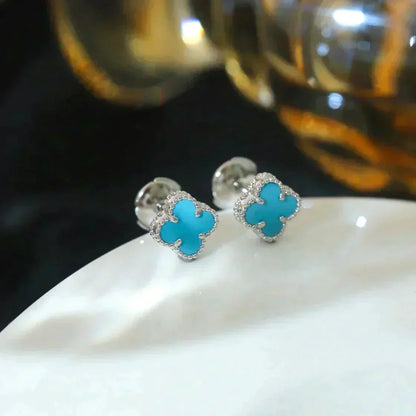 [Lucky Star]CLOVER MINI 9.5MM ONYX STUD EARRINGS SILVER