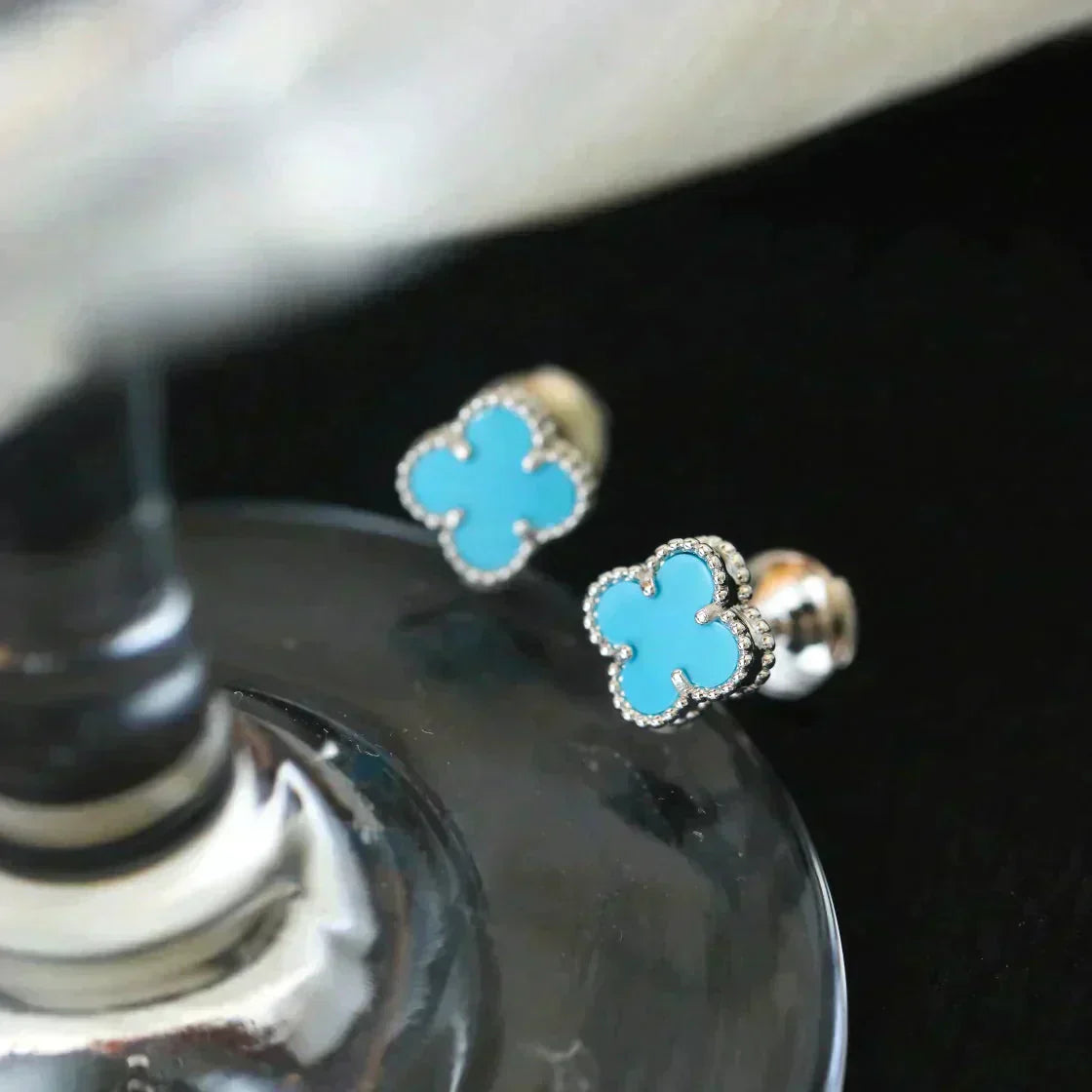 [Lucky Star]CLOVER MINI 9.5MM ONYX STUD EARRINGS SILVER