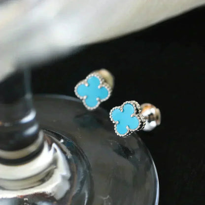 [Lucky Star]CLOVER MINI 9.5MM ONYX STUD EARRINGS SILVER