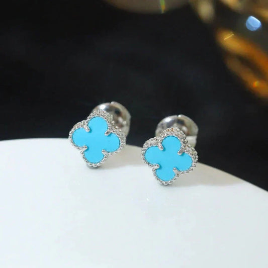 [Lucky Star]CLOVER MINI 9.5MM ONYX STUD EARRINGS SILVER