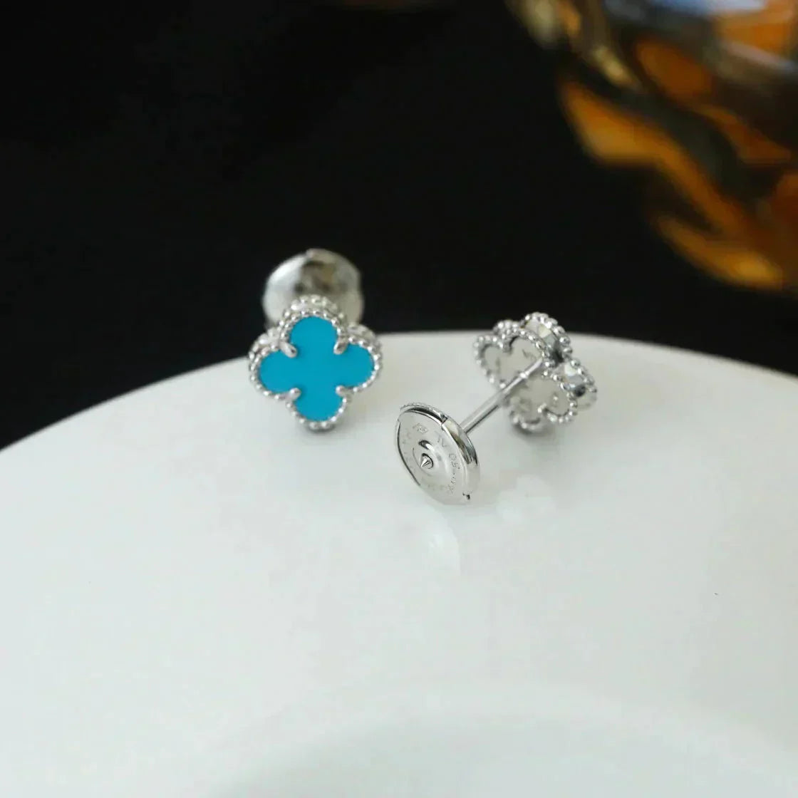 [Lucky Star]CLOVER MINI 9.5MM ONYX STUD EARRINGS SILVER