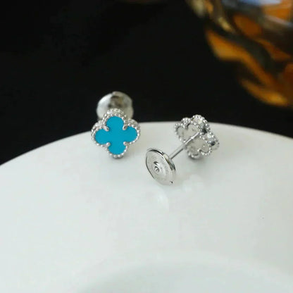 [Lucky Star]CLOVER MINI 9.5MM ONYX STUD EARRINGS SILVER