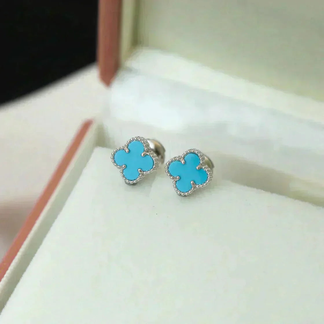 [Lucky Star]CLOVER MINI 9.5MM ONYX STUD EARRINGS SILVER