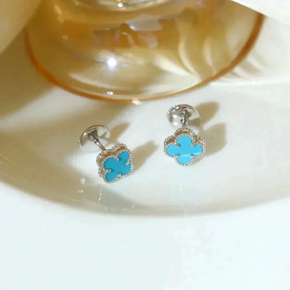 [Lucky Star]CLOVER MINI 9.5MM ONYX STUD EARRINGS SILVER
