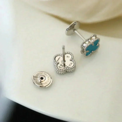 [Lucky Star]CLOVER MINI 9.5MM ONYX STUD EARRINGS SILVER