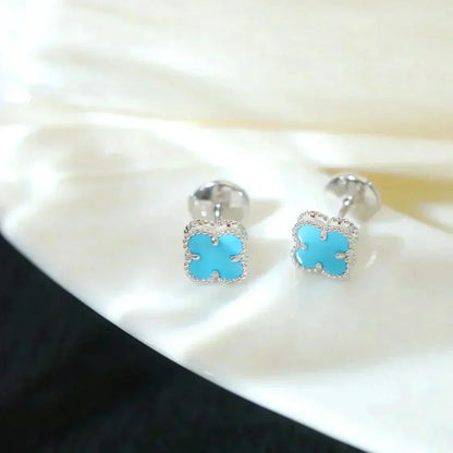[Lucky Star]CLOVER MINI 9.5MM ONYX STUD EARRINGS SILVER