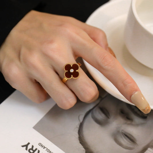 [Lucky Star]CLOVER CARNELIAN RING ROSE GOLD DIAMOND