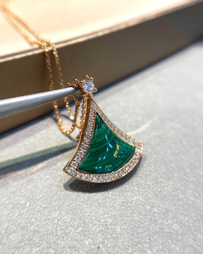[Lucky Star]DREAM MALACHITE DIAMOND PAVED PINK GOLD NECKLACE