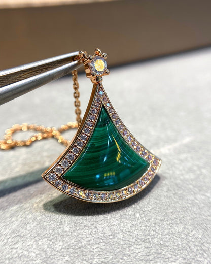[Lucky Star]DREAM MALACHITE DIAMOND PAVED PINK GOLD NECKLACE