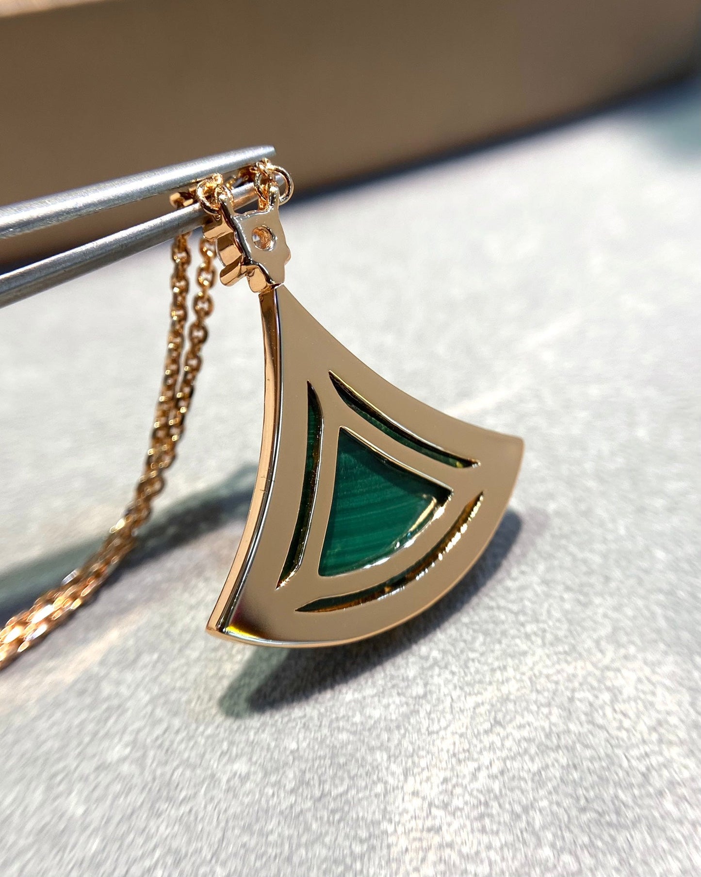 [Lucky Star]DREAM MALACHITE DIAMOND PAVED PINK GOLD NECKLACE