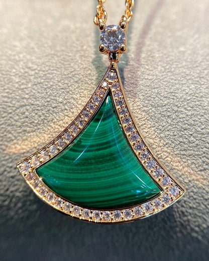 [Lucky Star]DREAM MALACHITE DIAMOND PAVED PINK GOLD NECKLACE