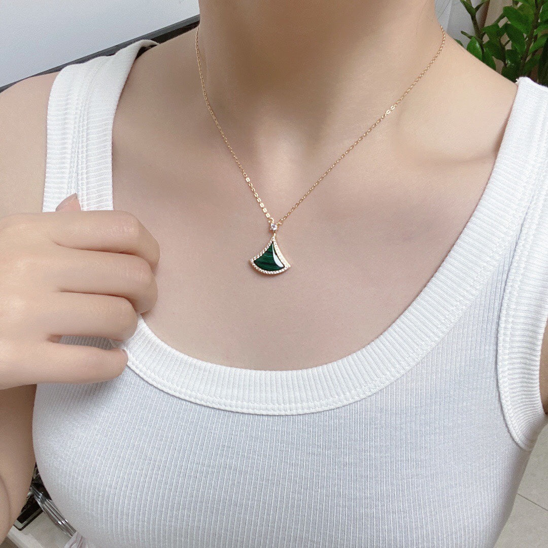 [Lucky Star]DREAM MALACHITE DIAMOND PAVED PINK GOLD NECKLACE