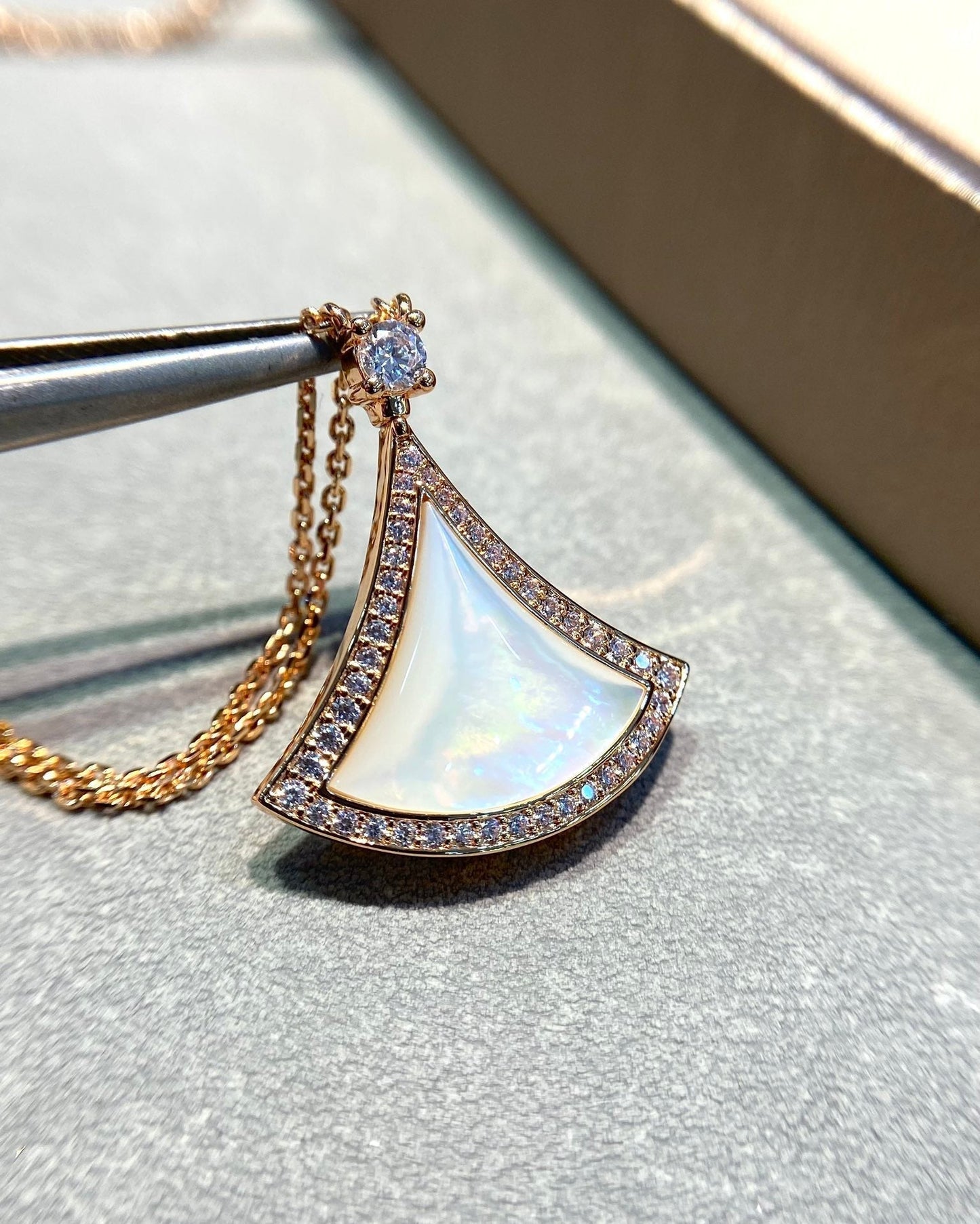 [Lucky Star]DREAM MOP DIAMOND PAVED PINK GOLD NECKLACE