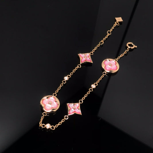 [Lucky Star]STAR AND SUN 4 MOTIF PINK MOP PINK GOLD BRACELET
