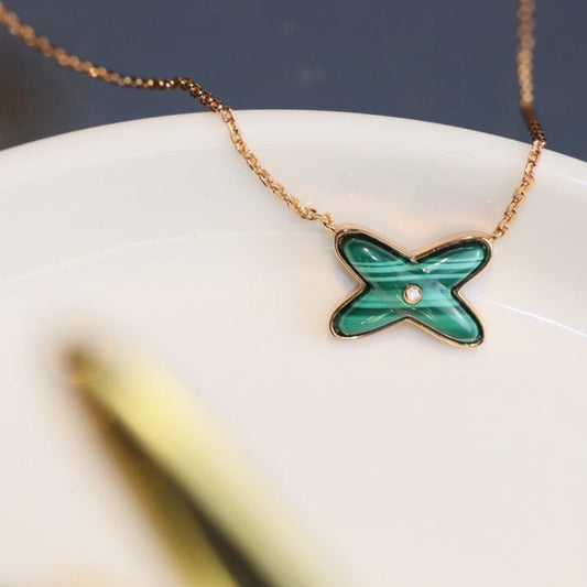 [Lucky Star]JEUX MALACHITE 1 DIAMOND PINK GOLD NECKLACE