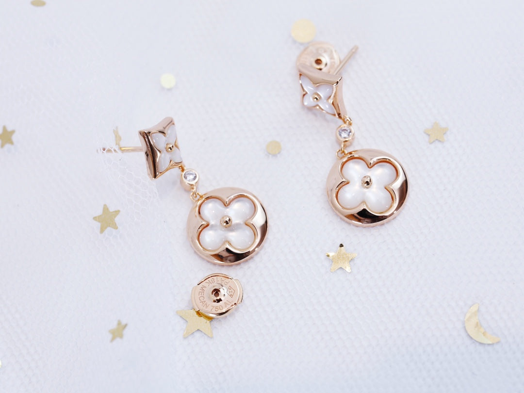 [Lucky Star]STAR AND SUN PINK GOLD MOP DROP EARRINGS