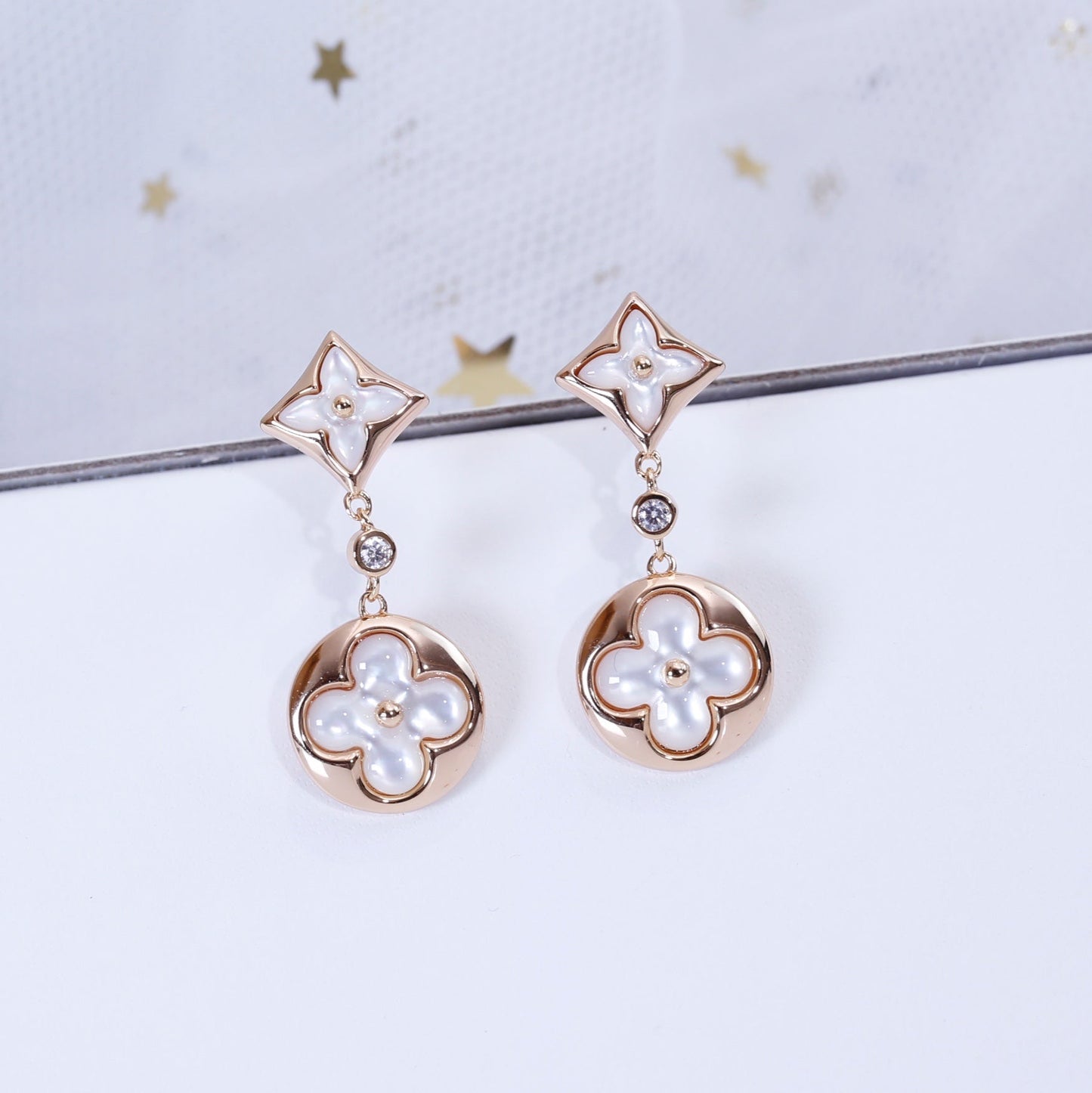 [Lucky Star]STAR AND SUN PINK GOLD MOP DROP EARRINGS