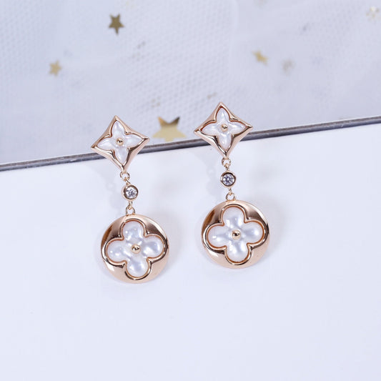 [Lucky Star]STAR AND SUN PINK GOLD MOP DROP EARRINGS