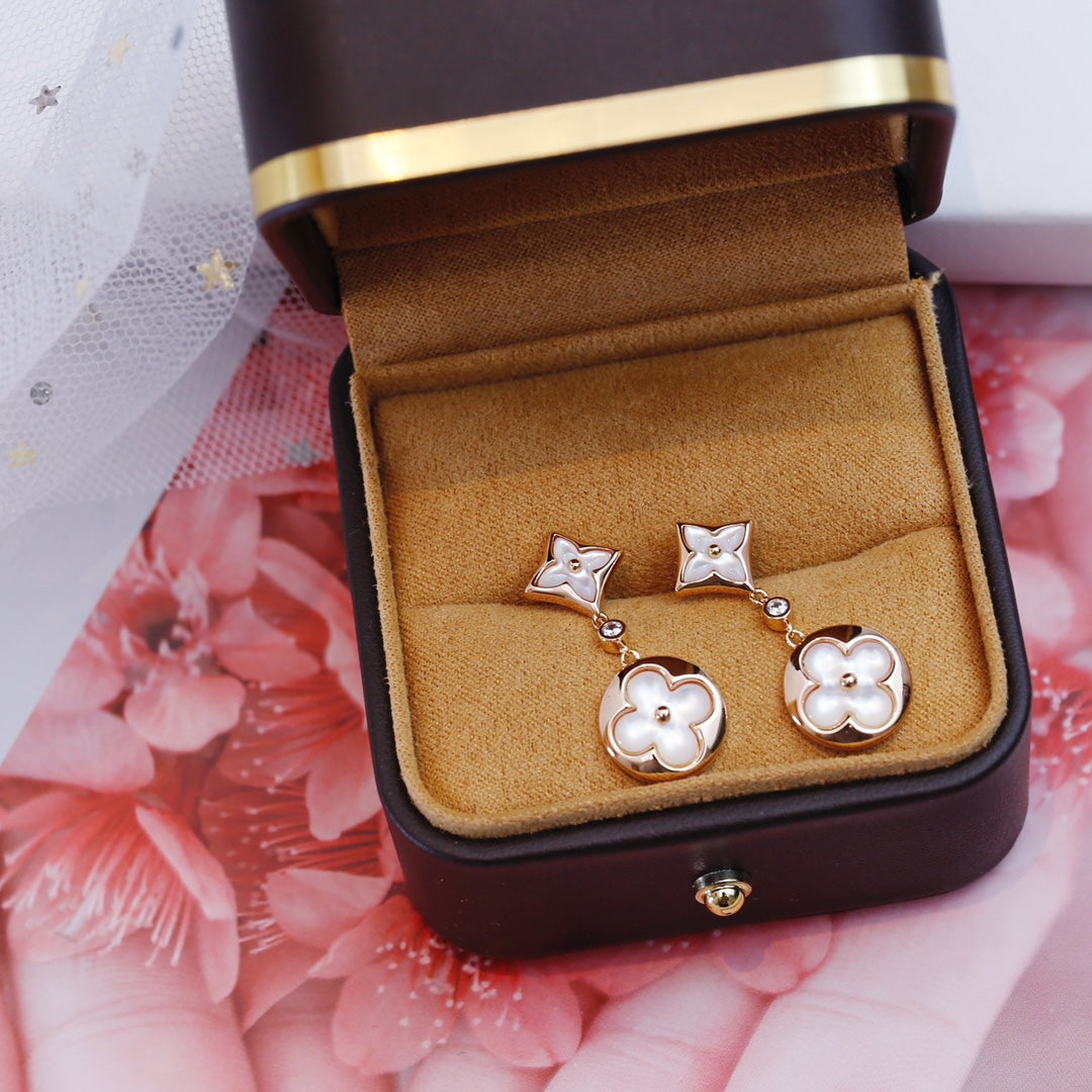 [Lucky Star]STAR AND SUN PINK GOLD MOP DROP EARRINGS