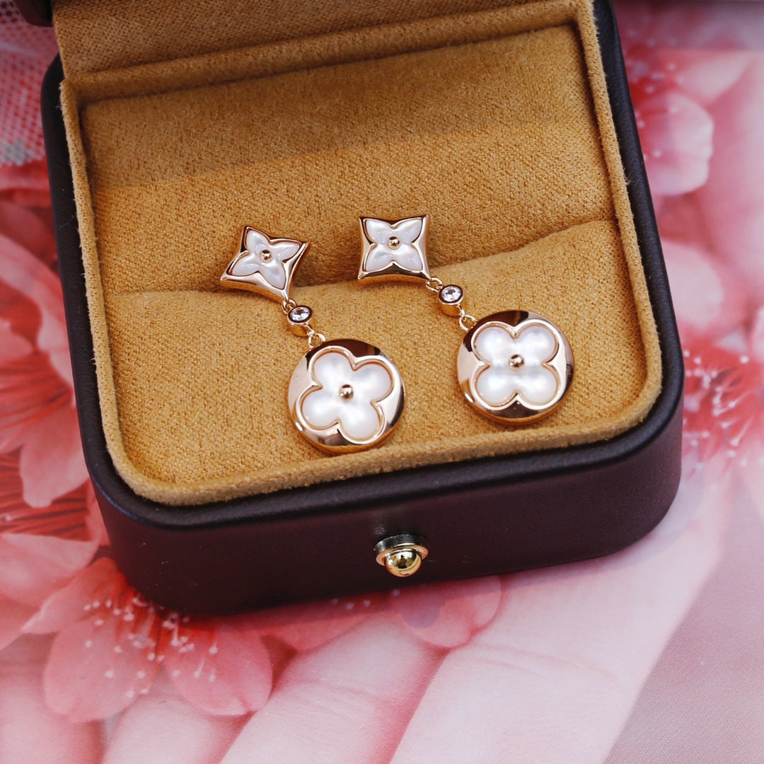 [Lucky Star]STAR AND SUN PINK GOLD MOP DROP EARRINGS