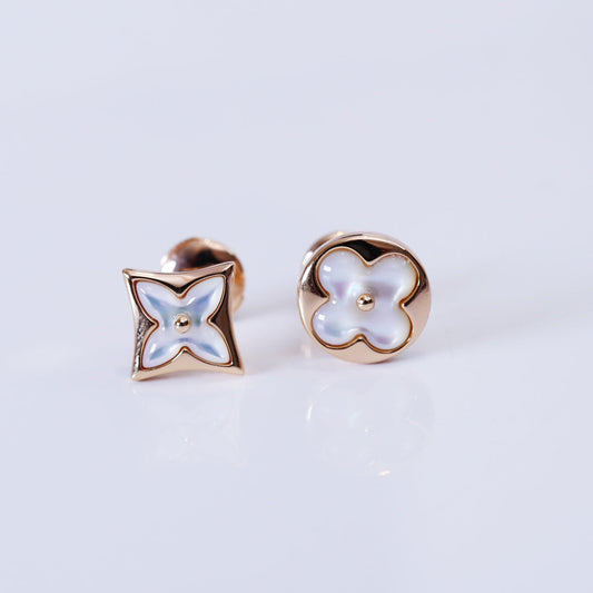 [Lucky Star]STAR AND SUN PINK GOLD MOP STUD EARRINGS