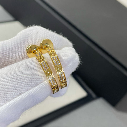 [Lucky Star]LOVE DIAMOND GOLD HOOP EARRINGS