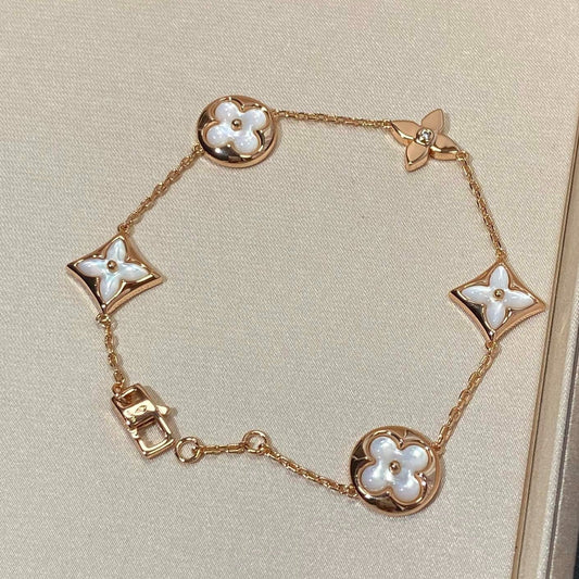 [Lucky Star]STAR AND SUN 5 MOTIF MOP PINK GOLD BRACELET