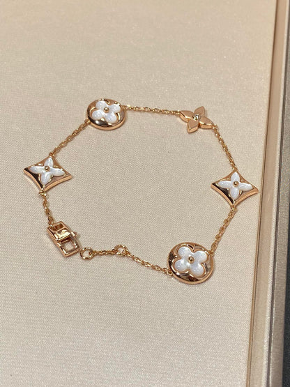 [Lucky Star]STAR AND SUN 5 MOTIF MOP PINK GOLD BRACELET