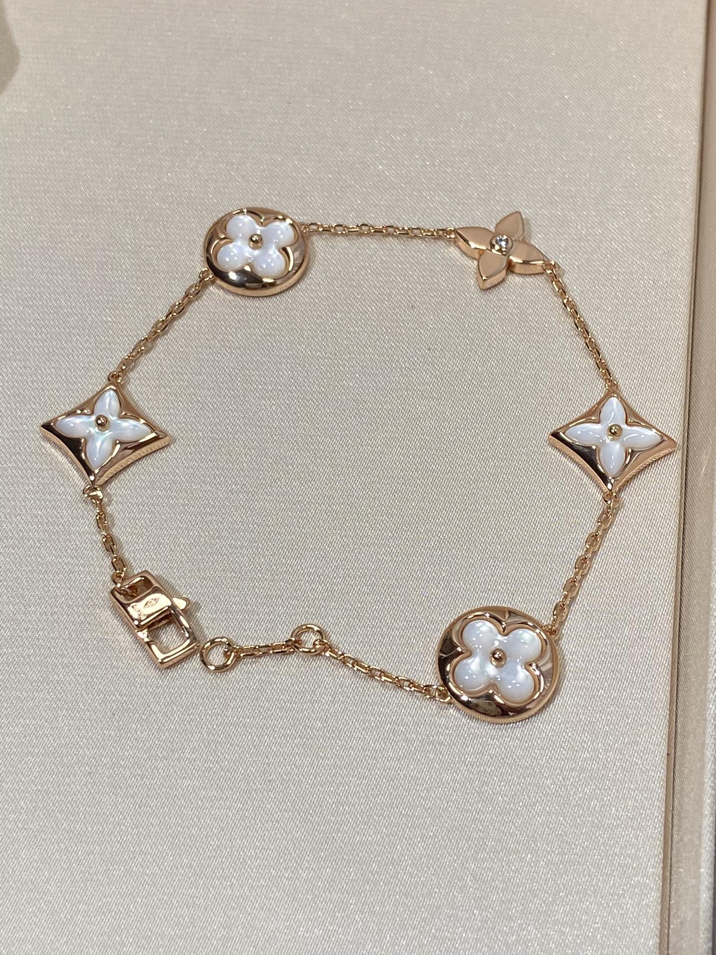 [Lucky Star]STAR AND SUN 5 MOTIF MOP PINK GOLD BRACELET